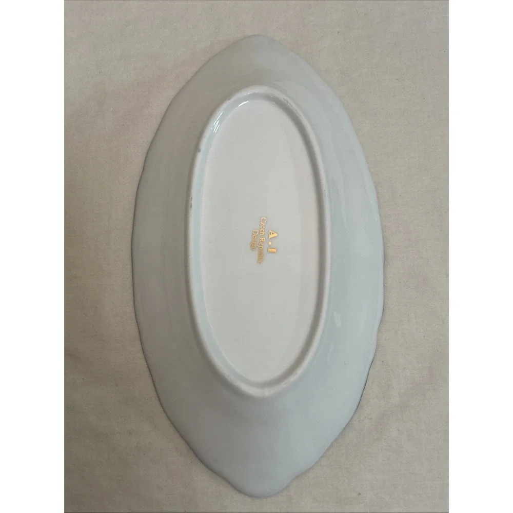 A.I. Czech Republic Design Porcelain Platter Blue Gold Floral Oval 10.5x5.5